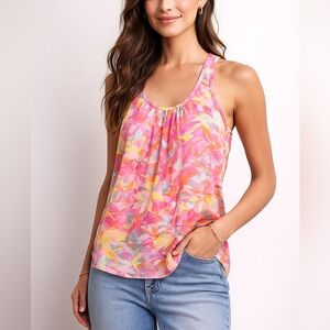 Trina Turk Pink Floral Racerback Tank Top Size P 100% Viscose Summer Print